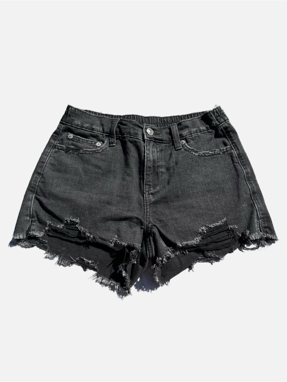 aerie Black Distressed Frayed Hem Denim Shorts Womens XS